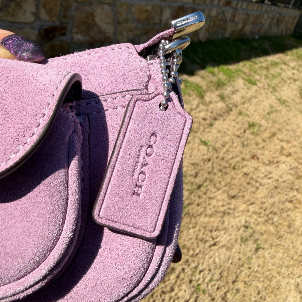 Coach Womens Suede Shoulder Bag Purple Lavender Buckle Y2K McBling Aesthetic - Picture 7 of 8